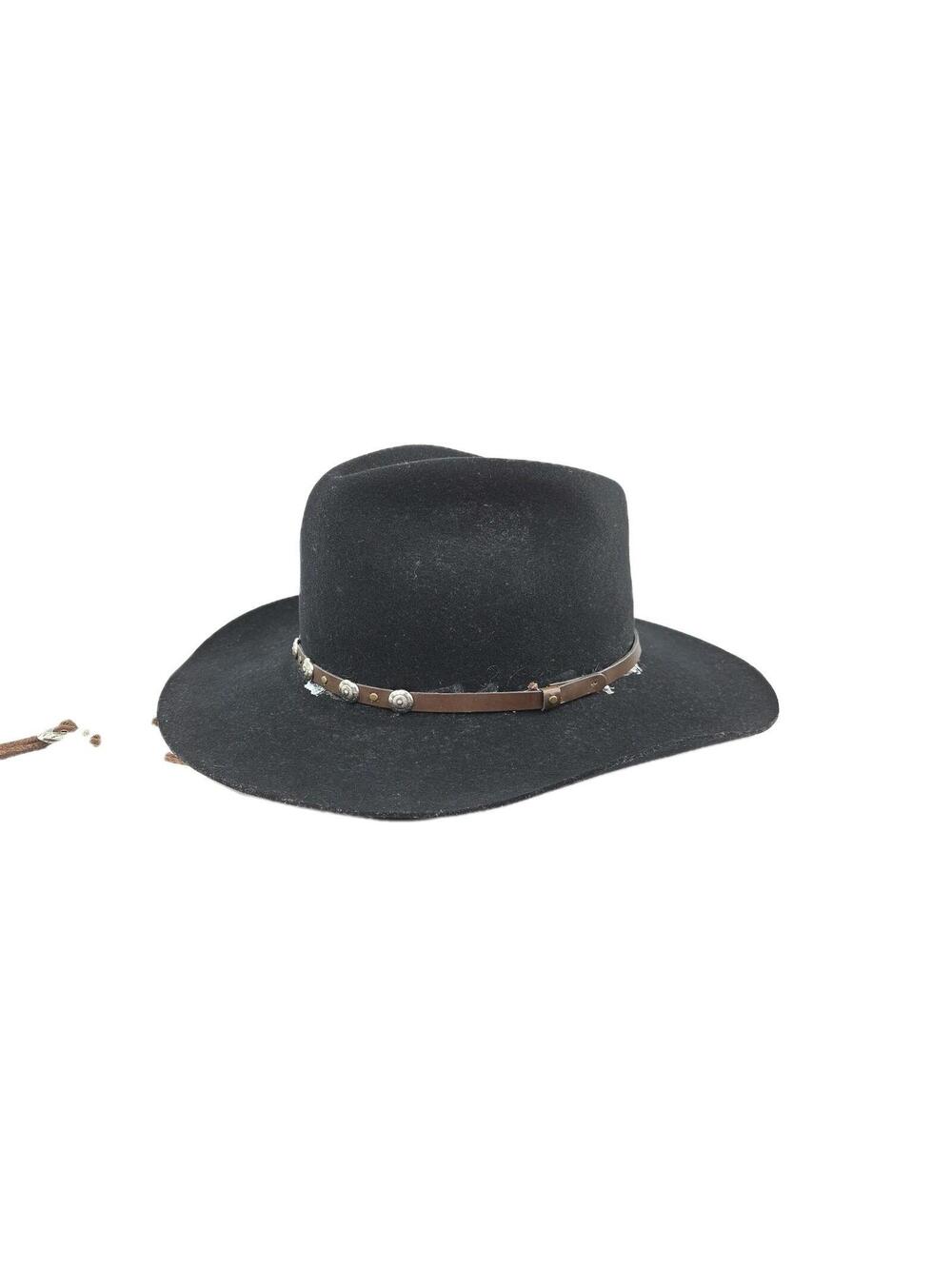 Vintage Stetson Mallory Western Cowboy Hat Size 7 Black Wool Flat Riding Hats